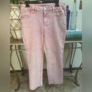 1822 PALE PINK ACID WASH DENIM JEANS MID-RISE ANKLE LENGTH STRAIGHT LEG SZ 6/28
